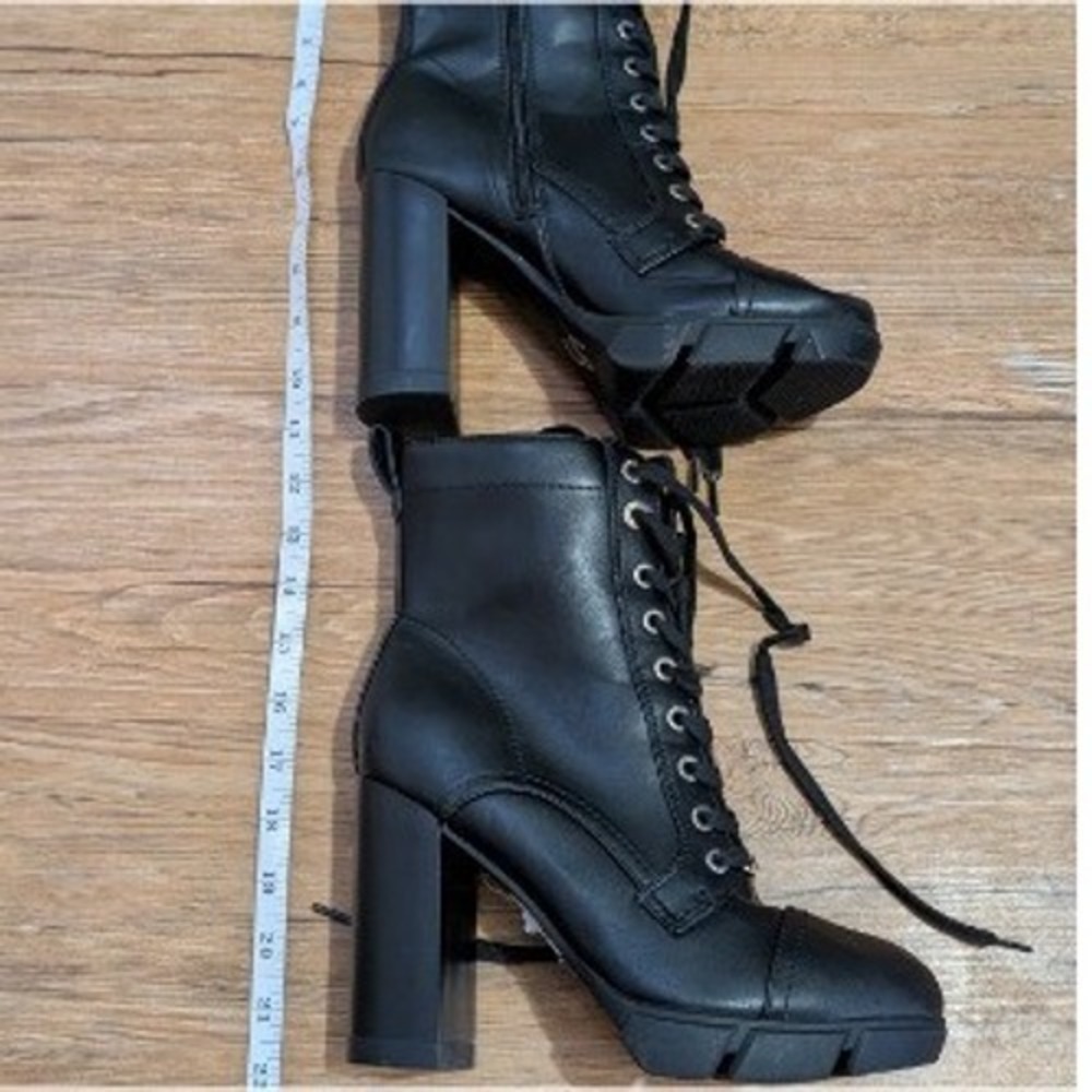 Nine West Black Lace Up Block Heel Platform Combat Ankle Boots Lug Sole